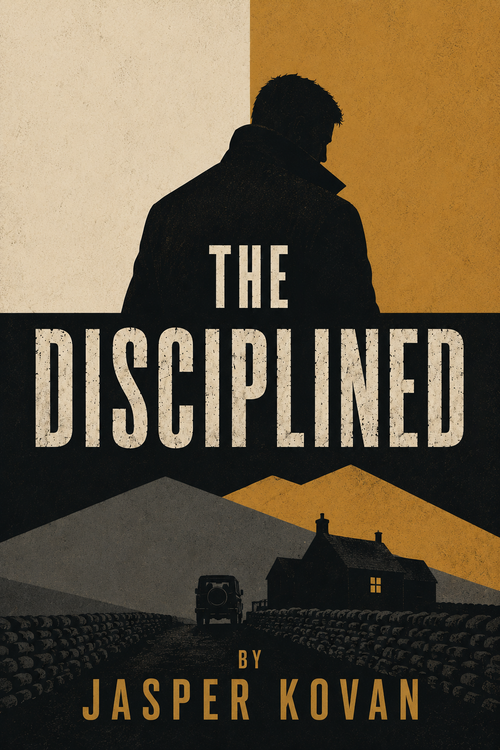 The Disciplined by Jasper Kovan — cover artwork showing a lone figure, remote farmhouse and mountains